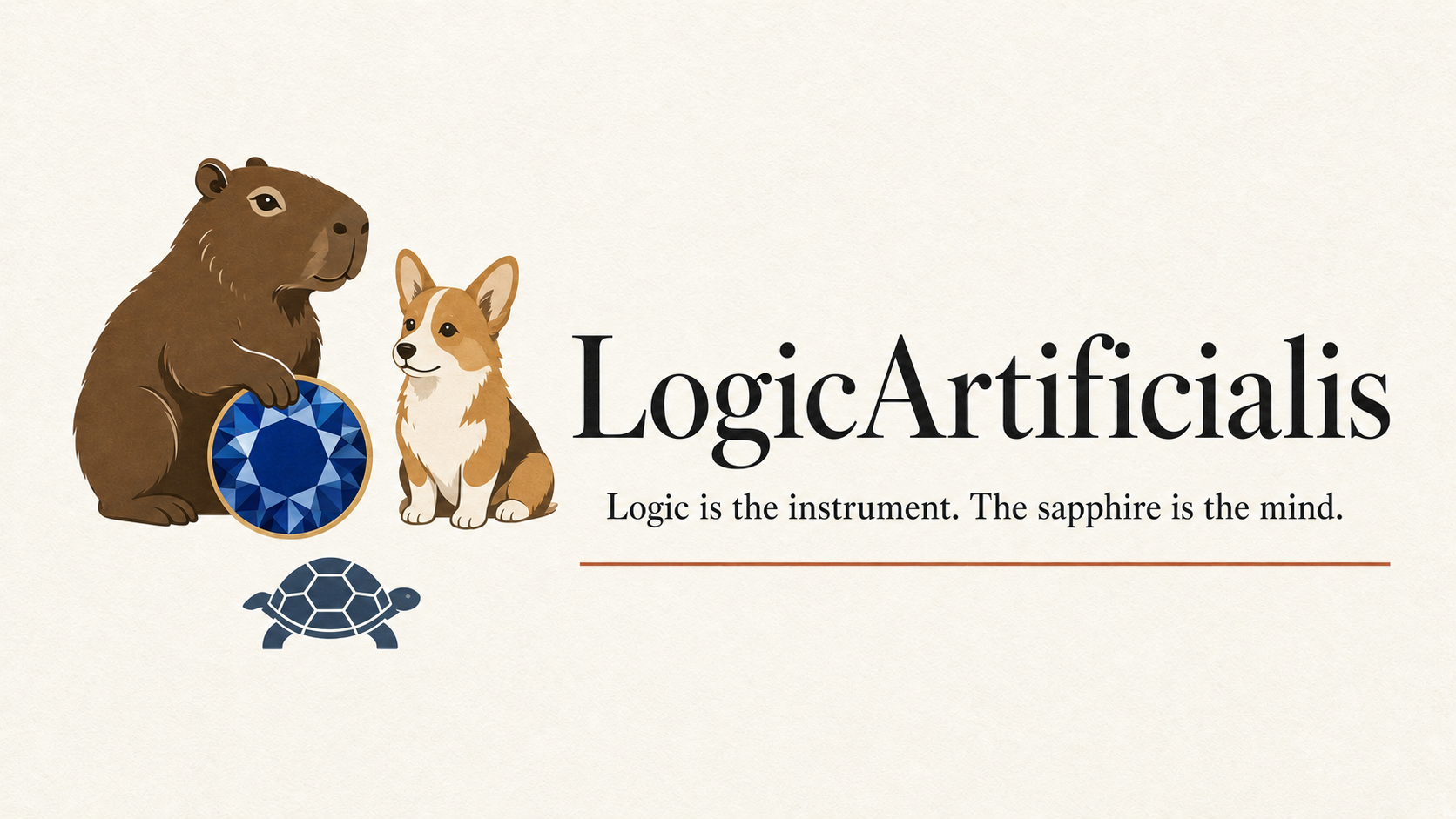 LogicArtificialis: Logic is the instrument. The sapphire is the mind. A capybara, corgi, sapphire, and turtle.